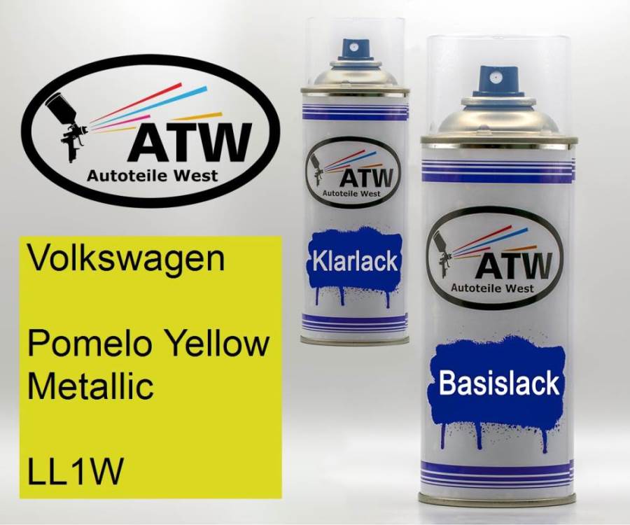 Volkswagen, Pomelo Yellow Metallic, LL1W: 400ml Sprühdose + 400ml Klarlack - Set, von ATW Autoteile West.